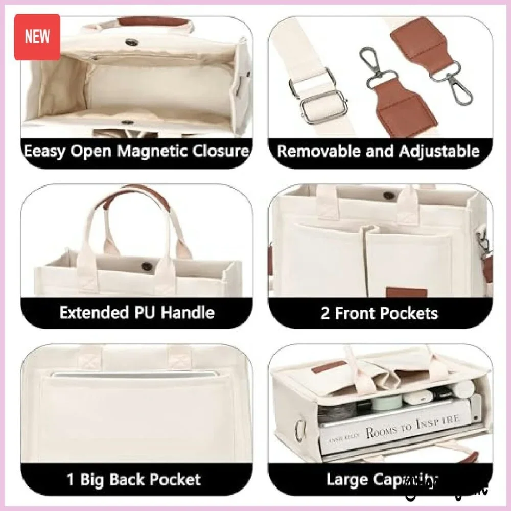 Large Canvas Tote Bag with Laptop Compartment for Work Travel